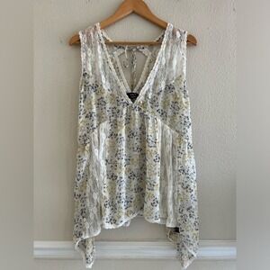 Vici Floral Mesh Babydoll Top Y2K Asymmetric Sheer Medium Fairy Coquette Artsy